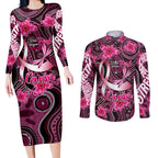 Breast Cancer Australian Aboriginal Couples Matching Long Sleeve Bodycon Dress and Long Sleeve Button Shirt I Wear Pink Because I Love My Cousin