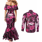 Breast Cancer Australian Aboriginal Couples Matching Mermaid Dress and Long Sleeve Button Shirt I Wear Pink Because I Love My Cousin