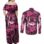 Breast Cancer Australian Aboriginal Couples Matching Off Shoulder Maxi Dress and Long Sleeve Button Shirt I Wear Pink Because I Love My Cousin