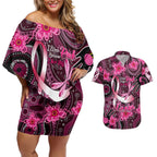 Breast Cancer Australian Aboriginal Couples Matching Off Shoulder Short Dress and Hawaiian Shirt I Wear Pink Because I Love My Cousin