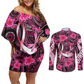 Breast Cancer Australian Aboriginal Couples Matching Off Shoulder Short Dress and Long Sleeve Button Shirt I Wear Pink Because I Love My Cousin
