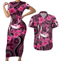 Breast Cancer Australian Aboriginal Couples Matching Short Sleeve Bodycon Dress and Hawaiian Shirt I Wear Pink Because I Love My Cousin