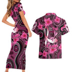Breast Cancer Australian Aboriginal Couples Matching Short Sleeve Bodycon Dress and Hawaiian Shirt I Wear Pink Because I Love My Cousin