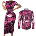 Breast Cancer Australian Aboriginal Couples Matching Short Sleeve Bodycon Dress and Long Sleeve Button Shirt I Wear Pink Because I Love My Cousin