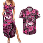 Breast Cancer Australian Aboriginal Couples Matching Summer Maxi Dress and Hawaiian Shirt I Wear Pink Because I Love My Cousin