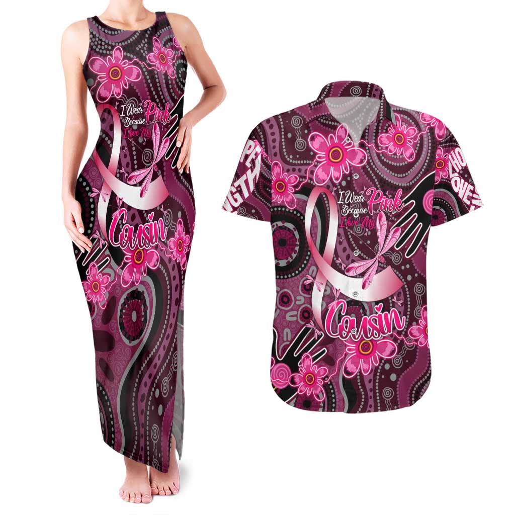 Breast Cancer Australian Aboriginal Couples Matching Tank Maxi Dress and Hawaiian Shirt I Wear Pink Because I Love My Cousin