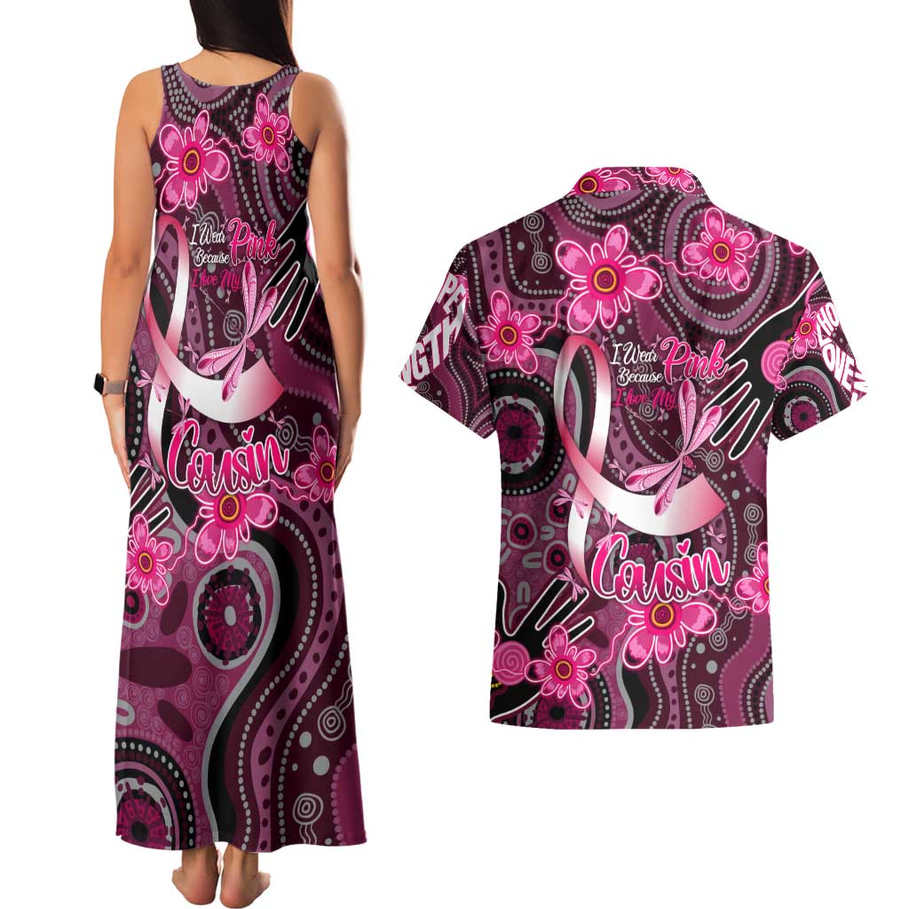 Breast Cancer Australian Aboriginal Couples Matching Tank Maxi Dress and Hawaiian Shirt I Wear Pink Because I Love My Cousin
