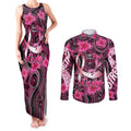 Breast Cancer Australian Aboriginal Couples Matching Tank Maxi Dress and Long Sleeve Button Shirt I Wear Pink Because I Love My Cousin
