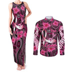 Breast Cancer Australian Aboriginal Couples Matching Tank Maxi Dress and Long Sleeve Button Shirt I Wear Pink Because I Love My Cousin