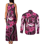 Breast Cancer Australian Aboriginal Couples Matching Tank Maxi Dress and Long Sleeve Button Shirt I Wear Pink Because I Love My Cousin