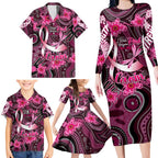Breast Cancer Australian Aboriginal Family Matching Long Sleeve Bodycon Dress and Hawaiian Shirt I Wear Pink Because I Love My Cousin
