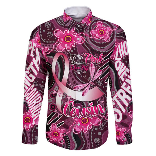 Breast Cancer Australian Aboriginal Family Matching Long Sleeve Bodycon Dress and Hawaiian Shirt I Wear Pink Because I Love My Cousin