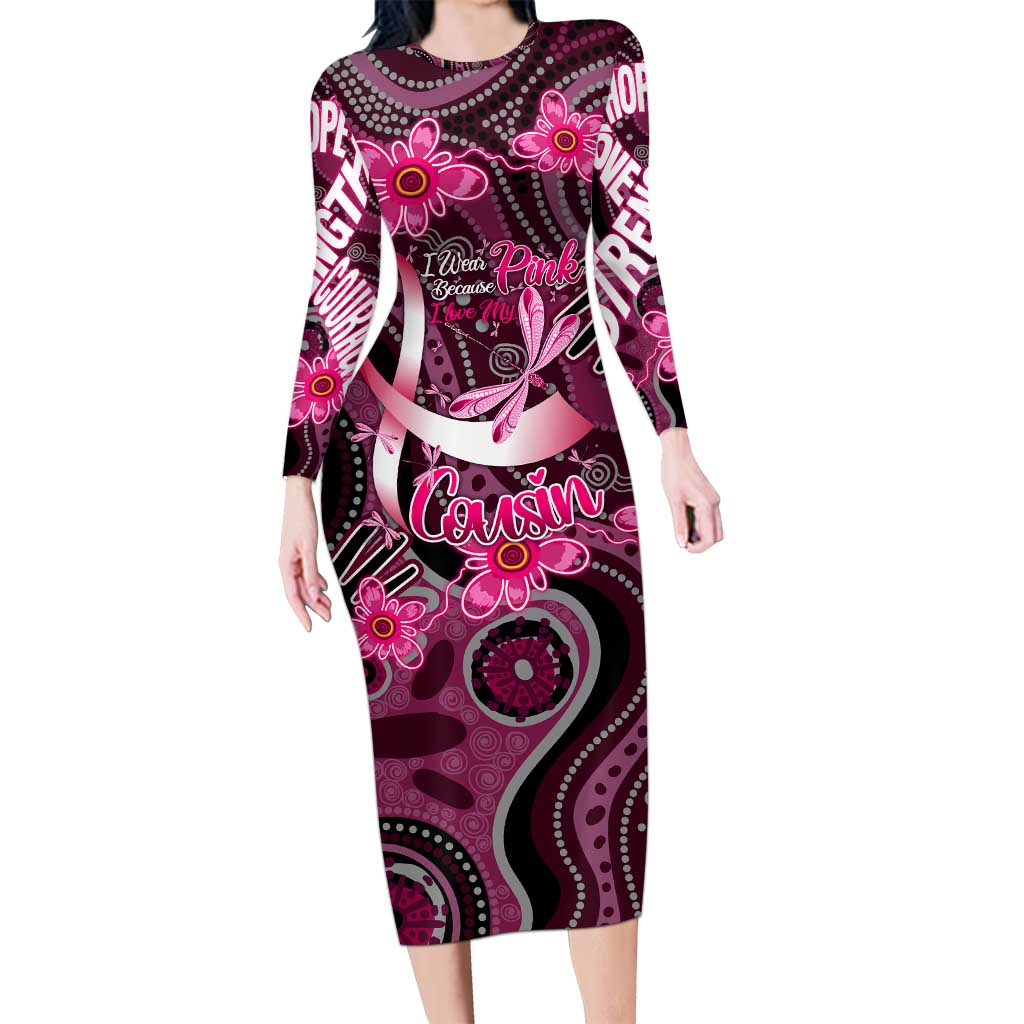 Breast Cancer Australian Aboriginal Family Matching Long Sleeve Bodycon Dress and Hawaiian Shirt I Wear Pink Because I Love My Cousin
