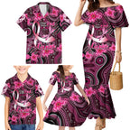 Breast Cancer Australian Aboriginal Family Matching Mermaid Dress and Hawaiian Shirt I Wear Pink Because I Love My Cousin