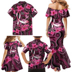 Breast Cancer Australian Aboriginal Family Matching Mermaid Dress and Hawaiian Shirt I Wear Pink Because I Love My Cousin
