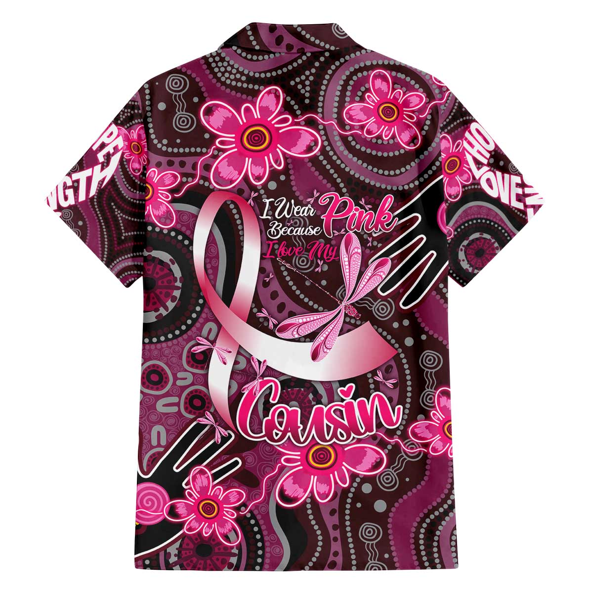 Breast Cancer Australian Aboriginal Family Matching Off The Shoulder Long Sleeve Dress and Hawaiian Shirt I Wear Pink Because I Love My Cousin