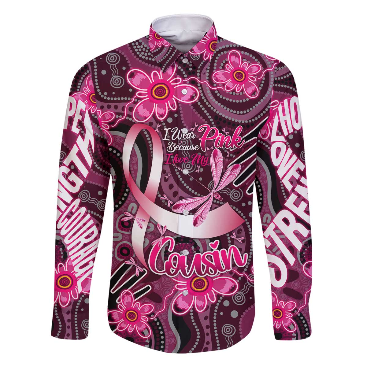 Breast Cancer Australian Aboriginal Family Matching Off The Shoulder Long Sleeve Dress and Hawaiian Shirt I Wear Pink Because I Love My Cousin