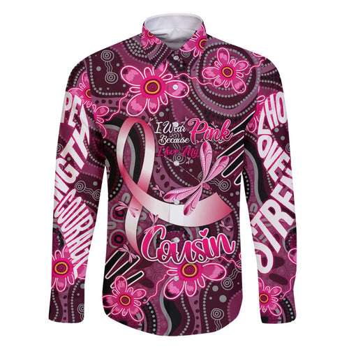 Breast Cancer Australian Aboriginal Family Matching Off The Shoulder Long Sleeve Dress and Hawaiian Shirt I Wear Pink Because I Love My Cousin
