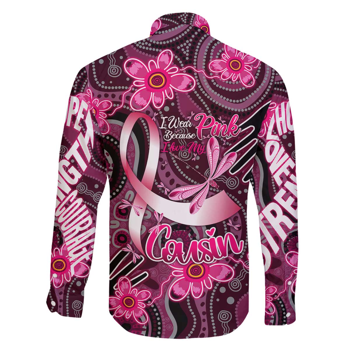 Breast Cancer Australian Aboriginal Family Matching Off The Shoulder Long Sleeve Dress and Hawaiian Shirt I Wear Pink Because I Love My Cousin