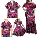 Breast Cancer Australian Aboriginal Family Matching Off Shoulder Maxi Dress and Hawaiian Shirt I Wear Pink Because I Love My Cousin