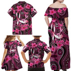 Breast Cancer Australian Aboriginal Family Matching Off Shoulder Maxi Dress and Hawaiian Shirt I Wear Pink Because I Love My Cousin
