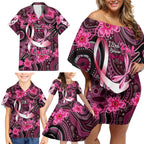 Breast Cancer Australian Aboriginal Family Matching Off Shoulder Short Dress and Hawaiian Shirt I Wear Pink Because I Love My Cousin