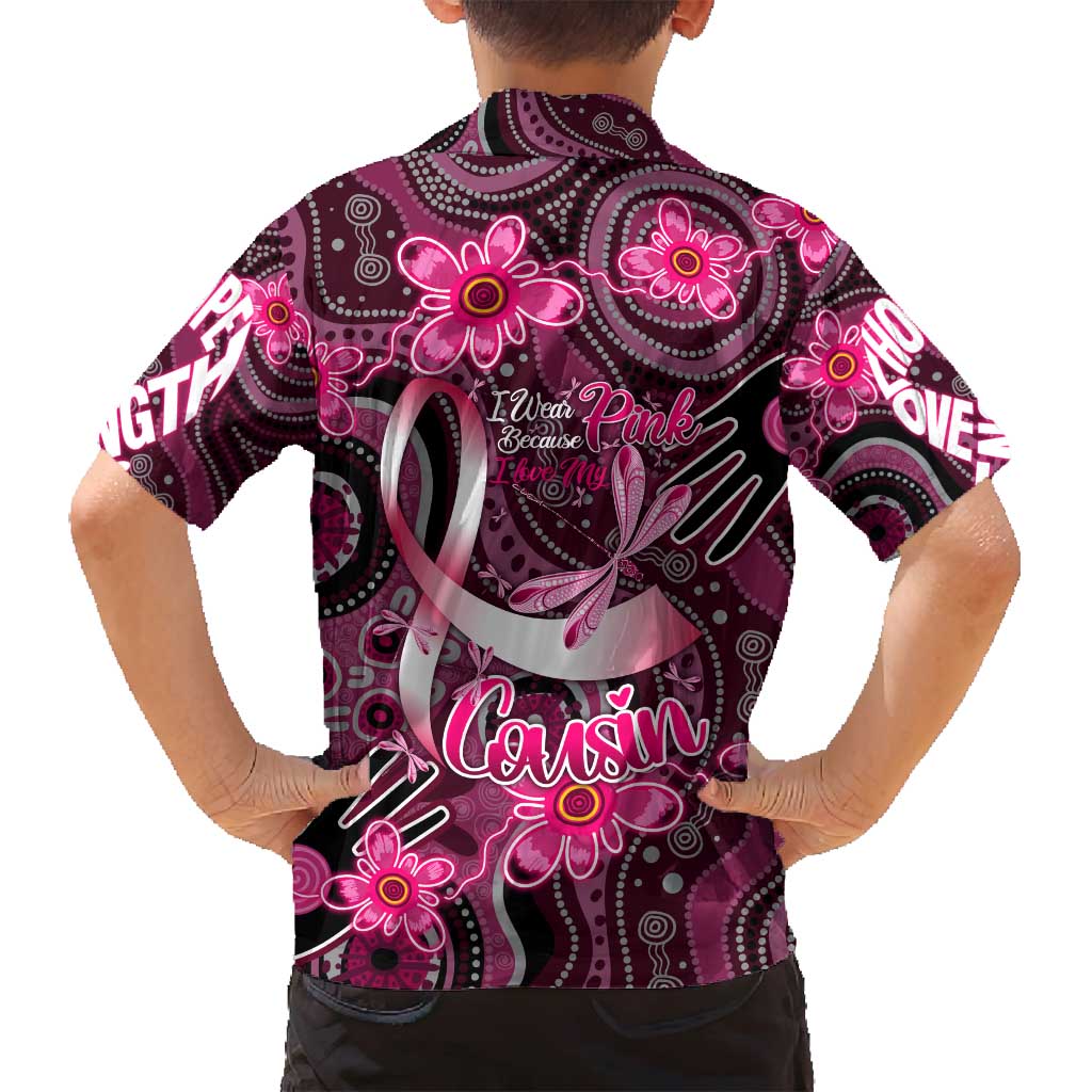 Breast Cancer Australian Aboriginal Family Matching Off Shoulder Short Dress and Hawaiian Shirt I Wear Pink Because I Love My Cousin