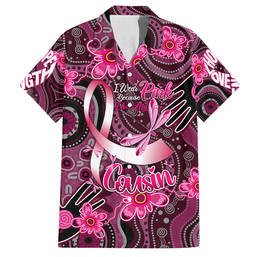 Breast Cancer Australian Aboriginal Family Matching Off Shoulder Short Dress and Hawaiian Shirt I Wear Pink Because I Love My Cousin