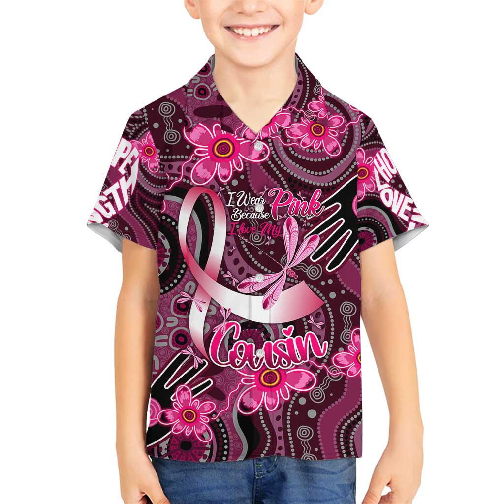 Breast Cancer Australian Aboriginal Family Matching Off Shoulder Short Dress and Hawaiian Shirt I Wear Pink Because I Love My Cousin
