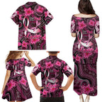 Breast Cancer Australian Aboriginal Family Matching Puletasi and Hawaiian Shirt I Wear Pink Because I Love My Cousin