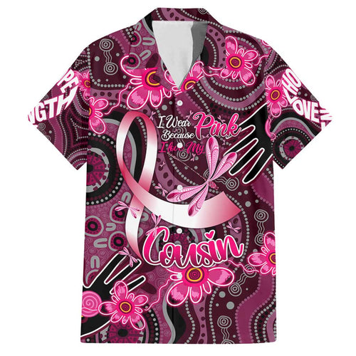 Breast Cancer Australian Aboriginal Family Matching Puletasi and Hawaiian Shirt I Wear Pink Because I Love My Cousin