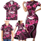 Breast Cancer Australian Aboriginal Family Matching Short Sleeve Bodycon Dress and Hawaiian Shirt I Wear Pink Because I Love My Cousin