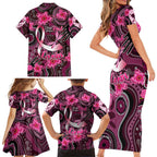 Breast Cancer Australian Aboriginal Family Matching Short Sleeve Bodycon Dress and Hawaiian Shirt I Wear Pink Because I Love My Cousin