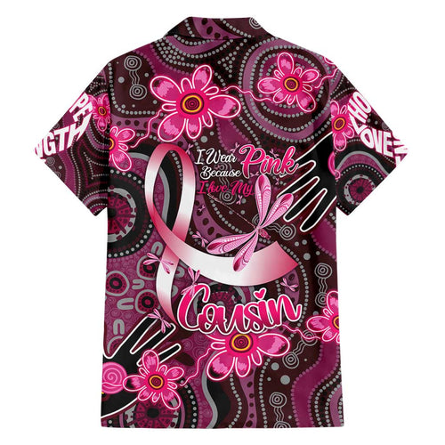 Breast Cancer Australian Aboriginal Family Matching Short Sleeve Bodycon Dress and Hawaiian Shirt I Wear Pink Because I Love My Cousin