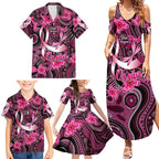 Breast Cancer Australian Aboriginal Family Matching Summer Maxi Dress and Hawaiian Shirt I Wear Pink Because I Love My Cousin