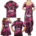 Breast Cancer Australian Aboriginal Family Matching Summer Maxi Dress and Hawaiian Shirt I Wear Pink Because I Love My Cousin