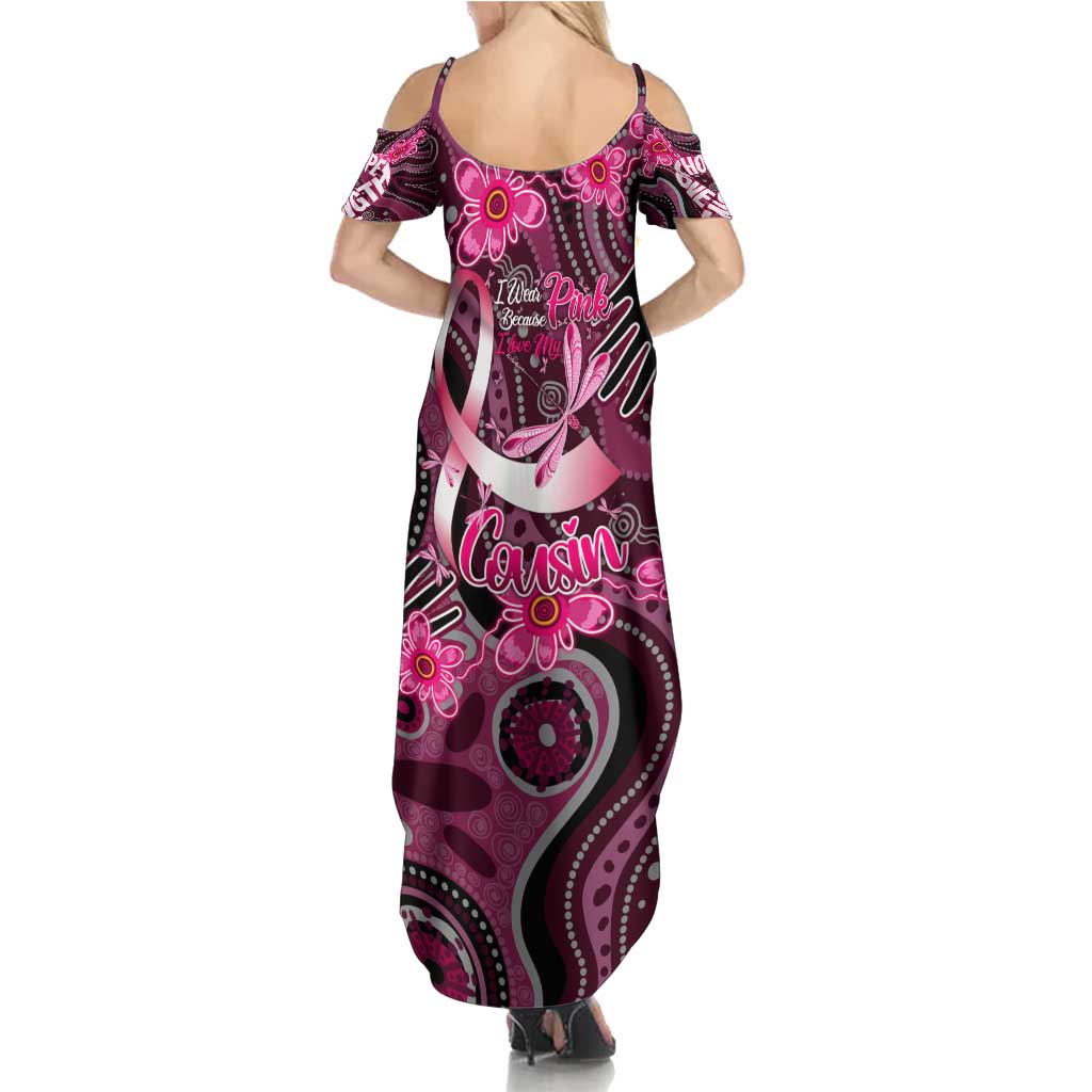 Breast Cancer Australian Aboriginal Family Matching Summer Maxi Dress and Hawaiian Shirt I Wear Pink Because I Love My Cousin