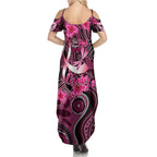 Breast Cancer Australian Aboriginal Family Matching Summer Maxi Dress and Hawaiian Shirt I Wear Pink Because I Love My Cousin