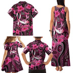 Breast Cancer Australian Aboriginal Family Matching Tank Maxi Dress and Hawaiian Shirt I Wear Pink Because I Love My Cousin
