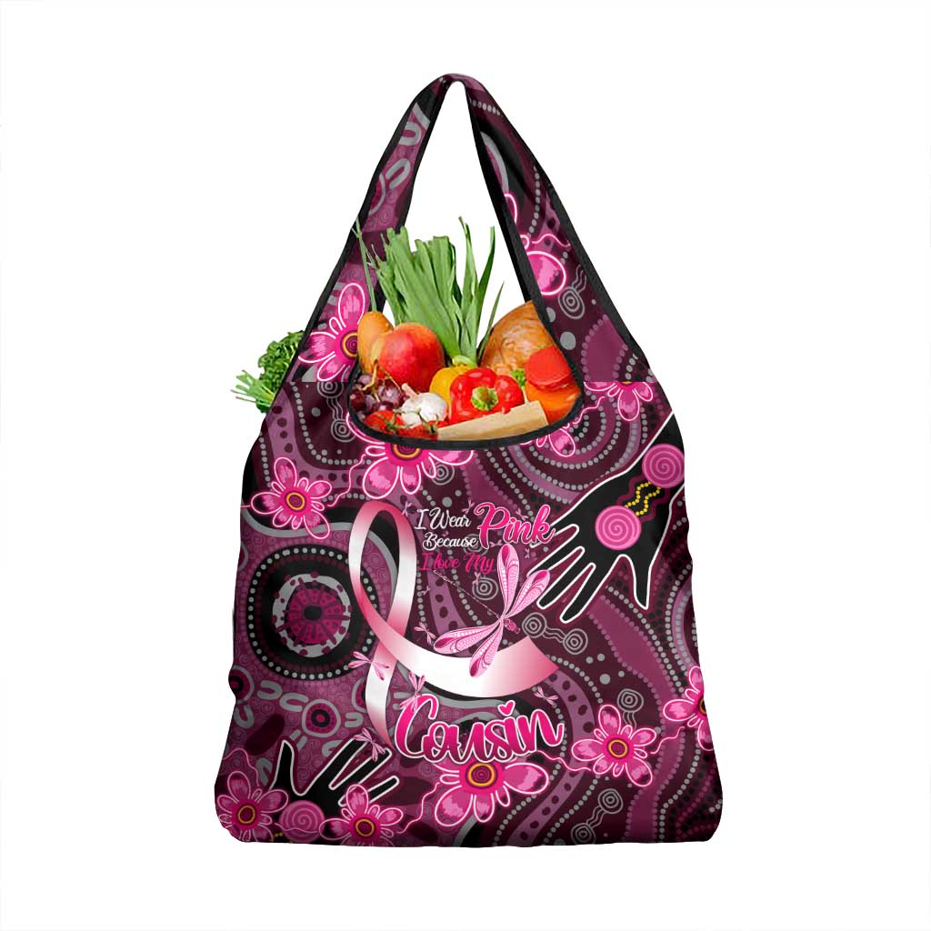 Breast Cancer Australian Aboriginal Grocery Bag I Wear Pink Because I Love My Cousin
