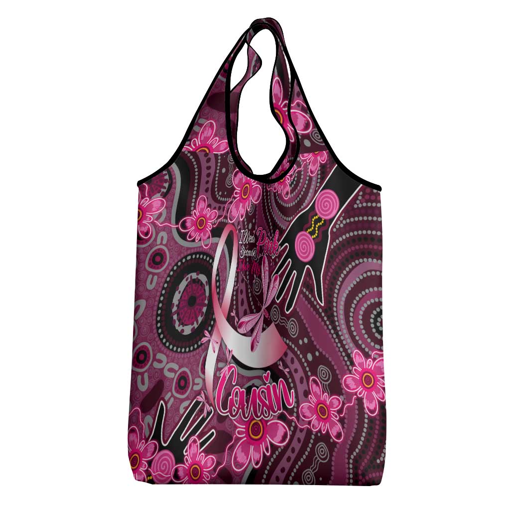 Breast Cancer Australian Aboriginal Grocery Bag I Wear Pink Because I Love My Cousin