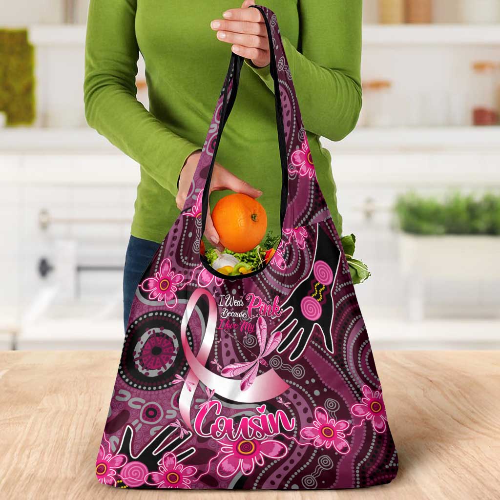 Breast Cancer Australian Aboriginal Grocery Bag I Wear Pink Because I Love My Cousin