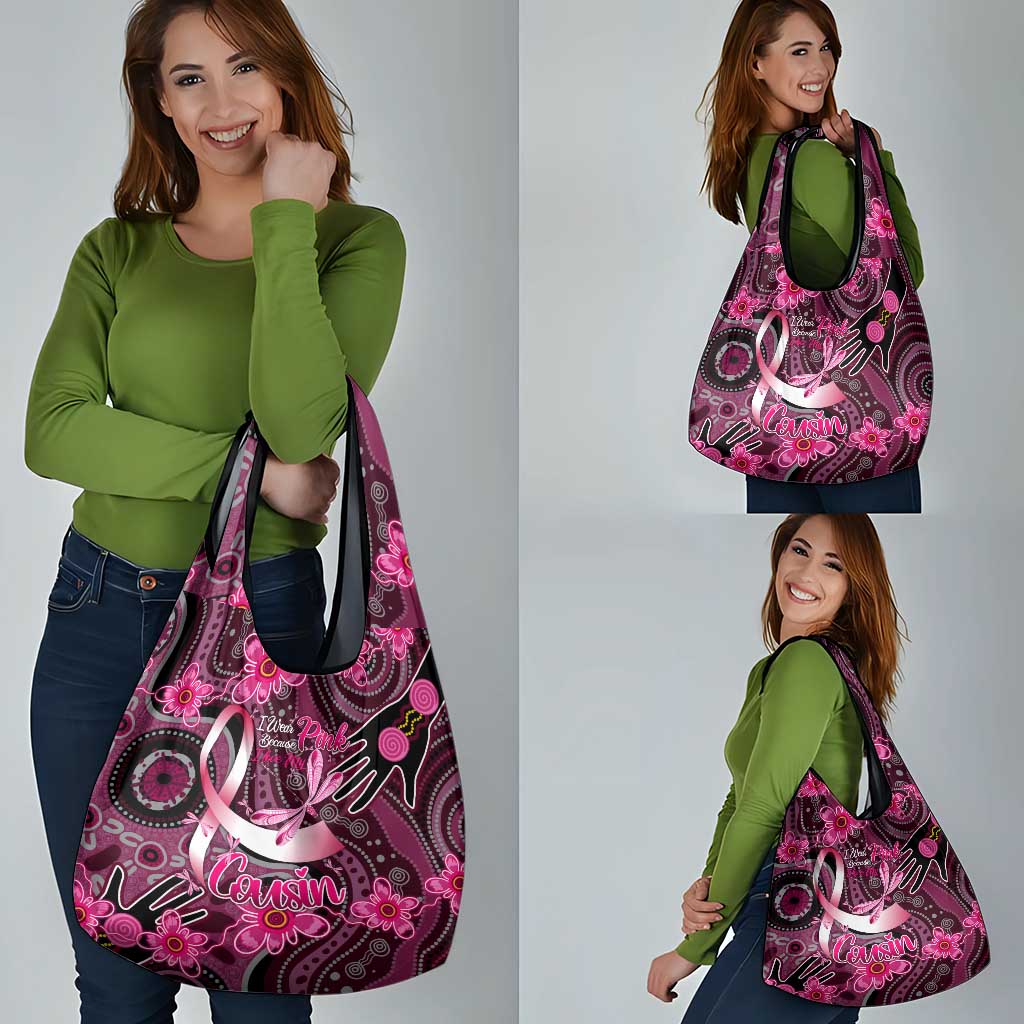 Breast Cancer Australian Aboriginal Grocery Bag I Wear Pink Because I Love My Cousin
