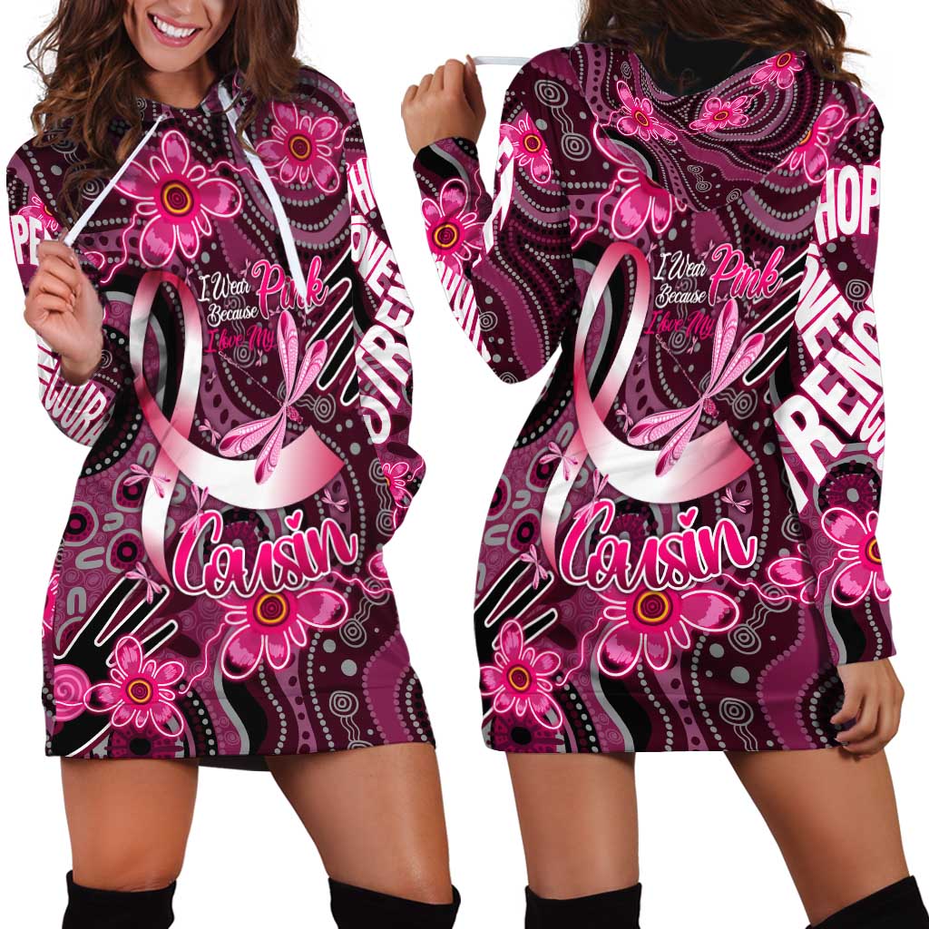Breast Cancer Australian Aboriginal Hoodie Dress I Wear Pink Because I Love My Cousin