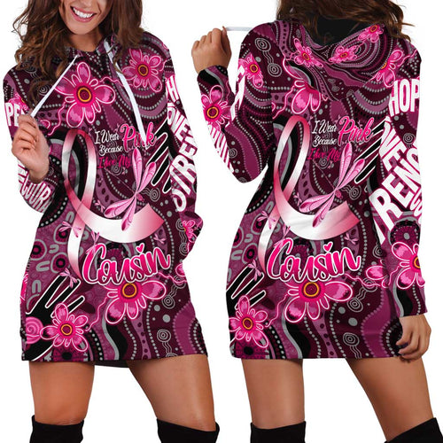 Breast Cancer Australian Aboriginal Hoodie Dress I Wear Pink Because I Love My Cousin