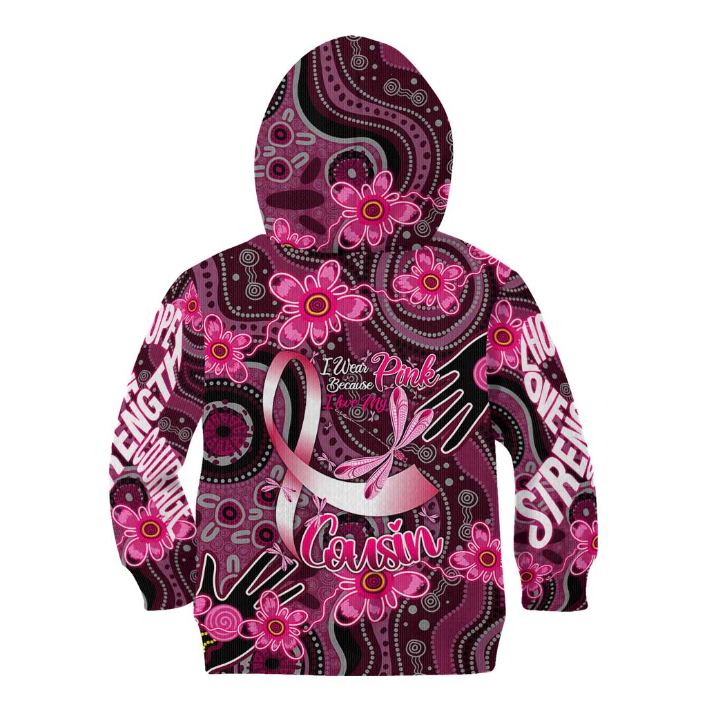 Breast Cancer Australian Aboriginal Kid Hoodie I Wear Pink Because I Love My Cousin