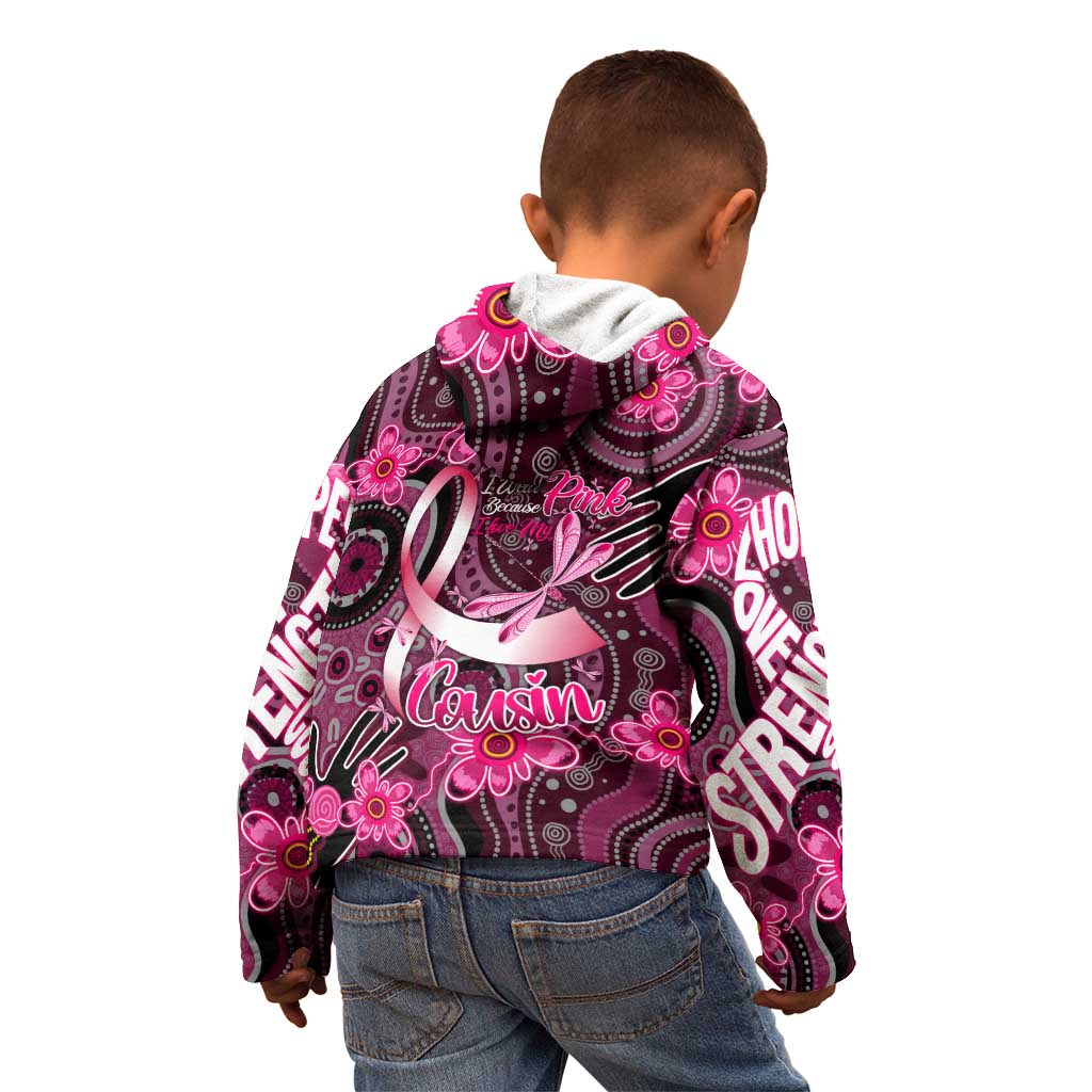Breast Cancer Australian Aboriginal Kid Hoodie I Wear Pink Because I Love My Cousin