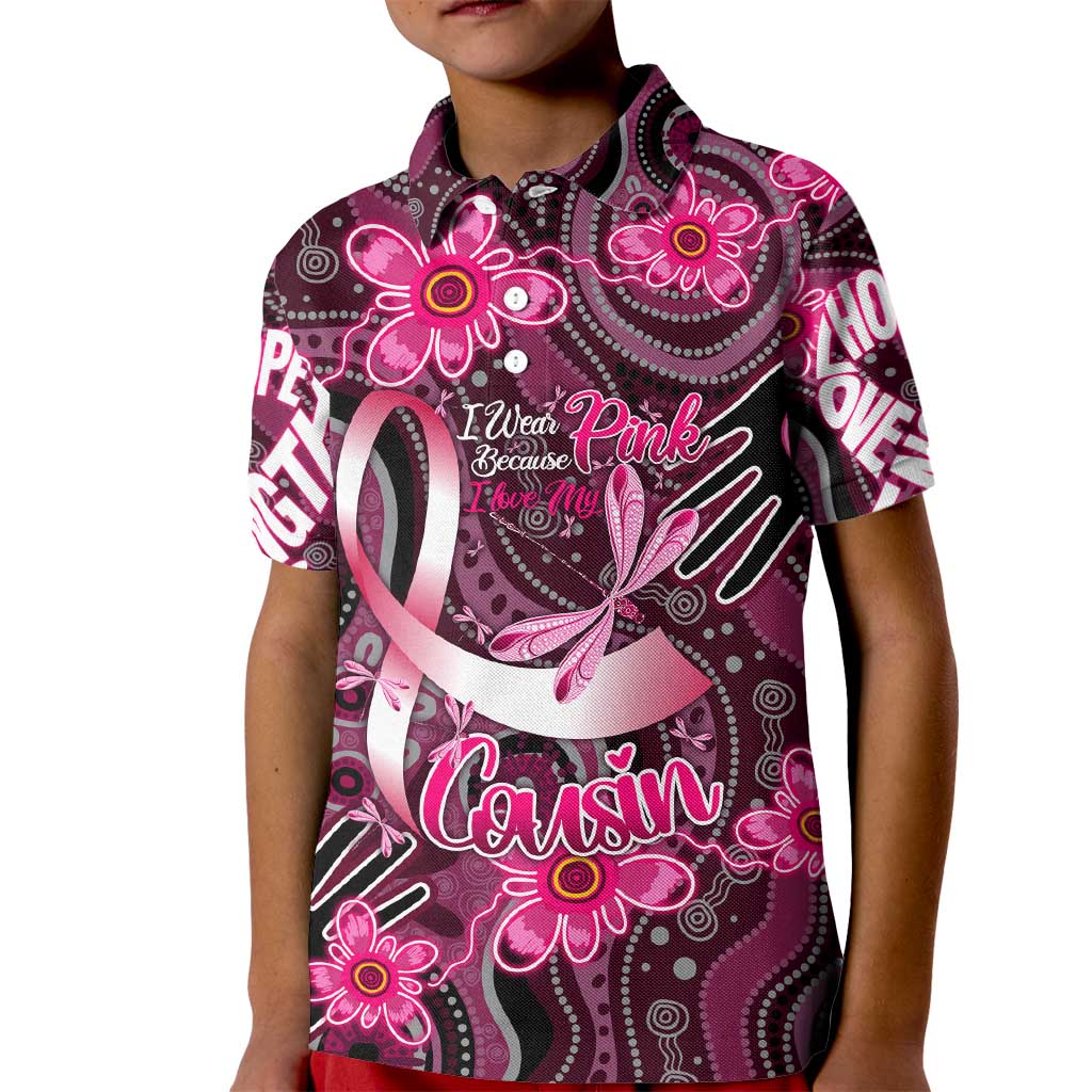 Breast Cancer Australian Aboriginal Kid Polo Shirt I Wear Pink Because I Love My Cousin