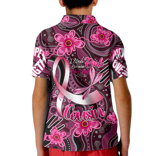Breast Cancer Australian Aboriginal Kid Polo Shirt I Wear Pink Because I Love My Cousin