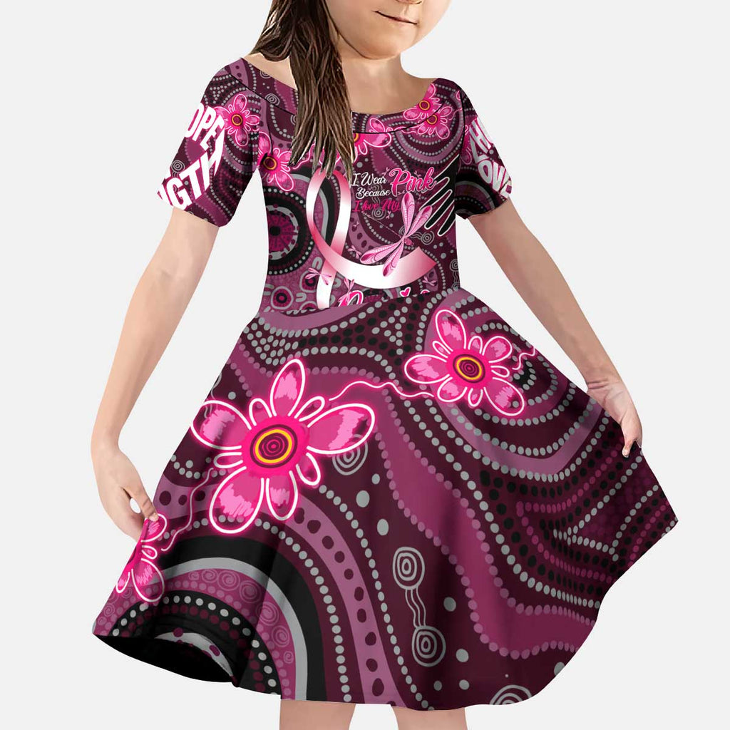 Breast Cancer Australian Aboriginal Kid Short Sleeve Dress I Wear Pink Because I Love My Cousin